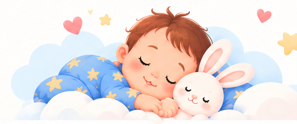 A peacefully sleeping baby cuddling a bunny