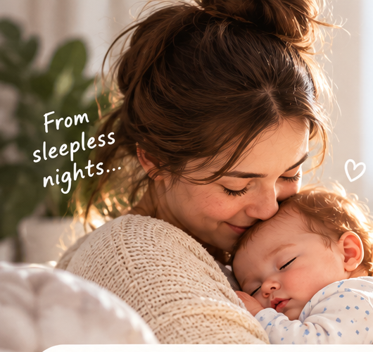 A parent holding a sleeping baby