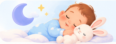 A sleeping baby cuddling a bunny