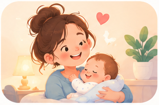 A happier parent holding a sleeping baby
